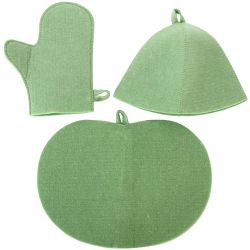 Комплект банный фисташковый (шапка, рукавица и коврик) Б1602